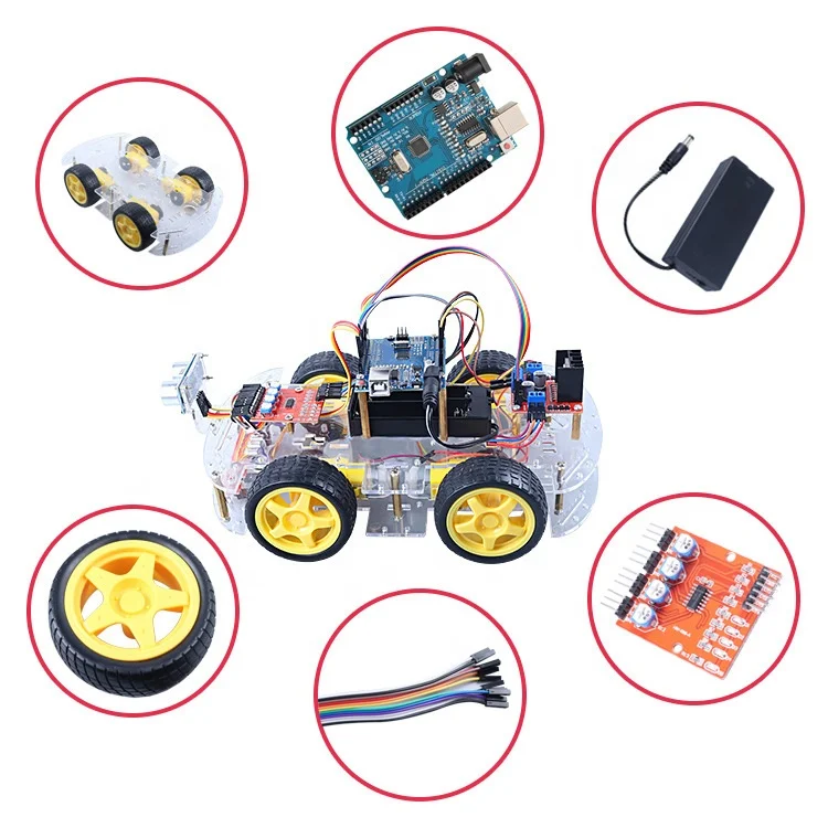 High tech 4WD Smart car kit support Blue tooth tracking ultrasonic obstacle avoidance programmable robot Use for Arduino  DIY