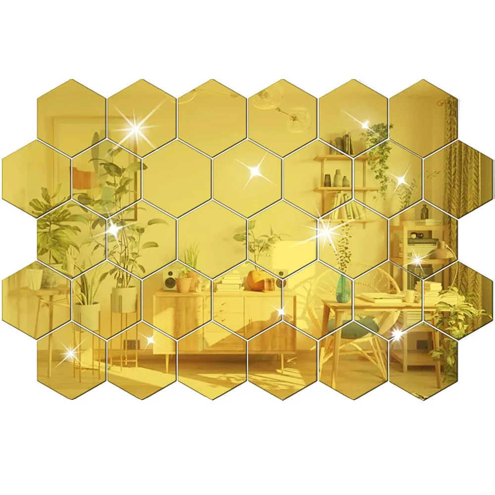 Wholesale Acrylic Hexagonal Wall Sticker Mirror For Living Room Bedroom Office Decoration Wall Decal Reflective Mirror Stickers
