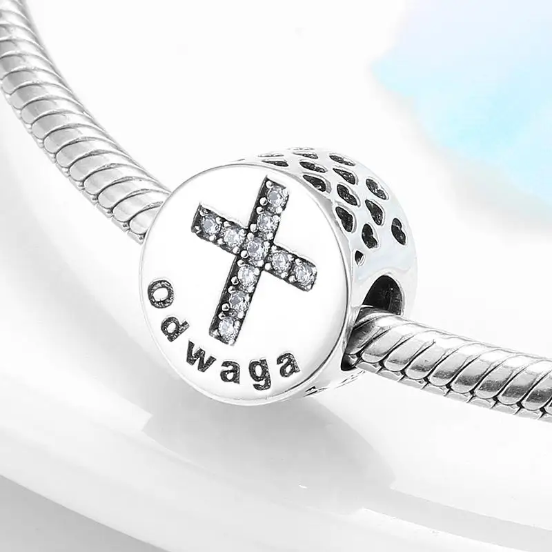 Real 925 sterling silver Hope metal Beads Virtues of the Bible Cross CZ Charms for Bracelets jewelry making for Gift Party Daily