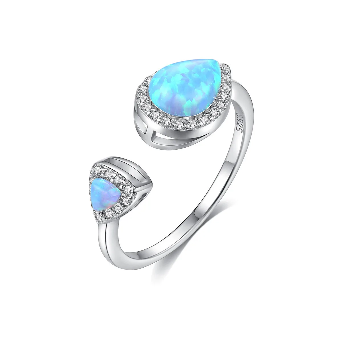 ROMANTIC Adjustable Water drop S925 Sterling silver Double Fire Opal Ring Women