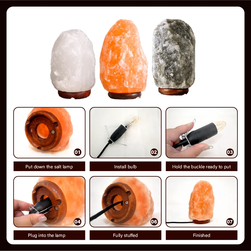 7-9 kg Grey Ambient Natural Handcrafted Salt Lamp with Dimmer Switch, Wooden Base, Home Decor Night Light
