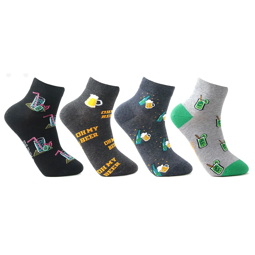 Quentin OEM Korean Style Durable Unisex Low Cut Sock High Quality Nylon Cotton Beer Print Ankle Socks