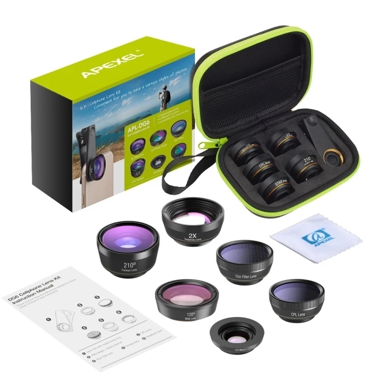 2019 High Quality Universal Clip 6 In 1 External Mobile Phone Camera  Lens Kit for Cell Phone wide angle macro fisheye telescope