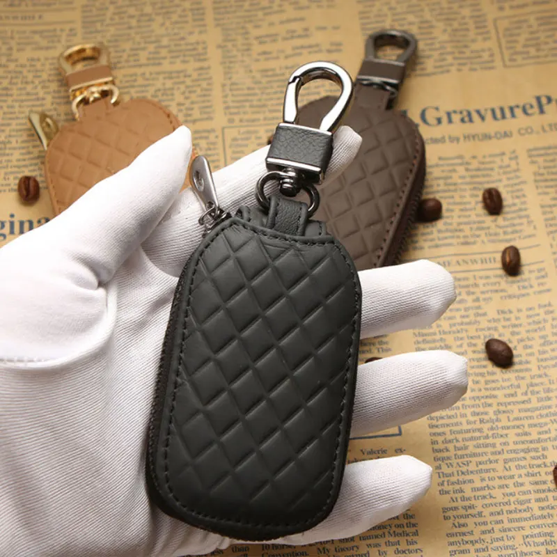 OEM Car key case hide universal car remote control cover gift bag Grid pattern Protect business senior storage logo custom