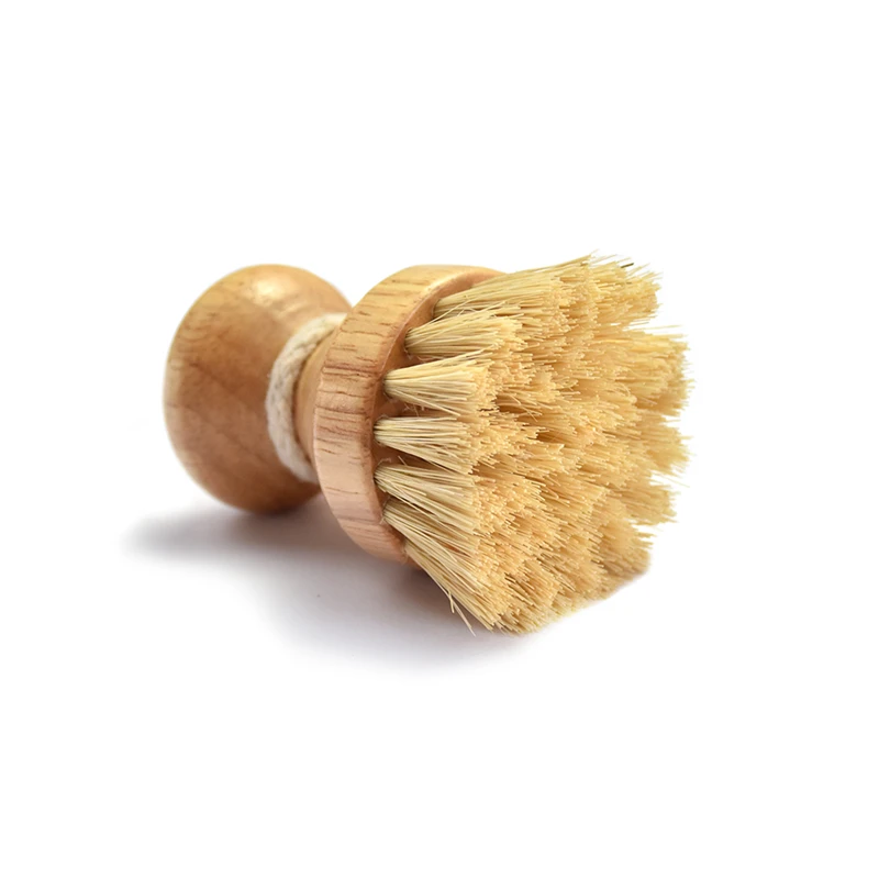 Natural Wood Bamboo Handle Kitchen Cleaning Vegetable Sisal Dish Brush Set