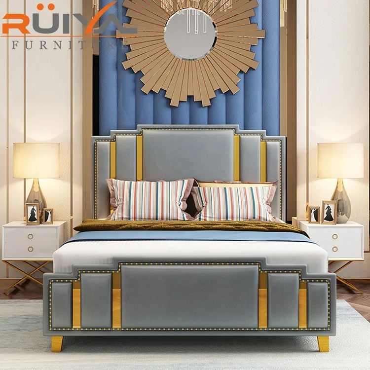 China manufacture latest design luxury double leather bed furniture king size bed