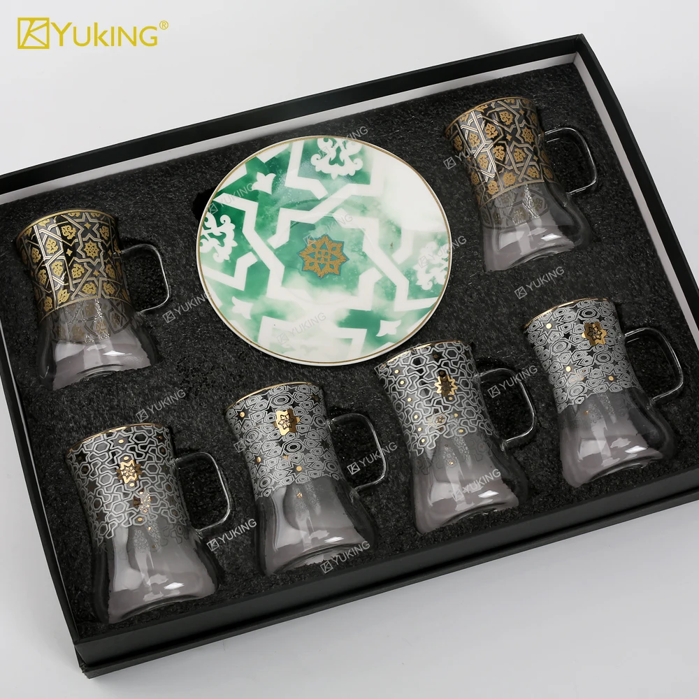 New Model 18pcs Arabic Turkish Espresso Waist Clear Glass Tea and Coffee Set Luxury Kawa Cup Tea Cups Set