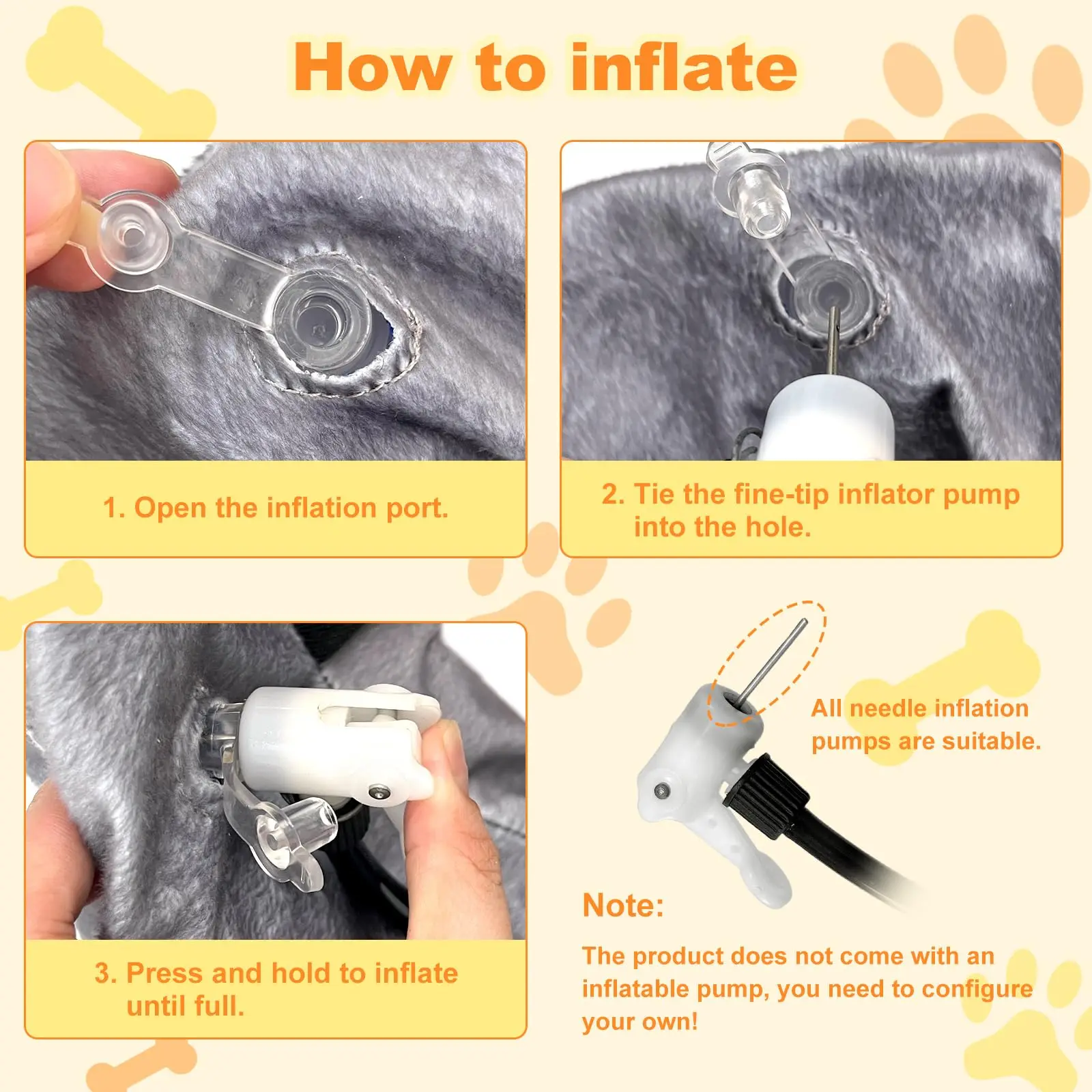 2-in-1 Inflatable Dog Cone with Detachable Anti-licking Shield Adjustable Dog Cone Collar After Surgery Soft Dog Donut Collar