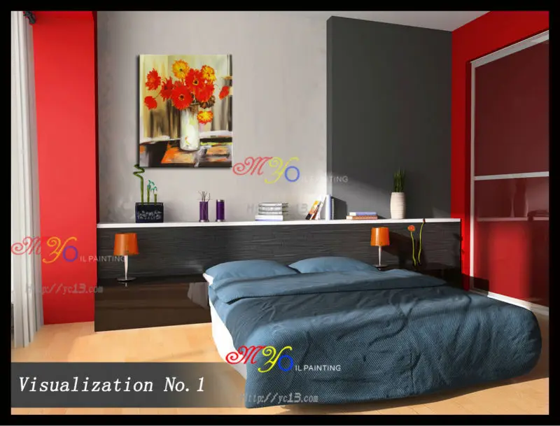 still life red flower vase Handmade Artworks Modern Design Decorative Canvas Wall Art oil painting