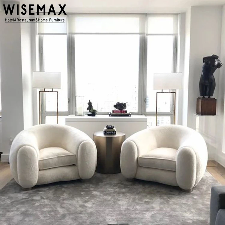 WISEMAX FURNITURE  luxury Living Room Furniture sofas set curved shaped Lamb Wool Fabric 3 seater Sofa accent single seat sofas
