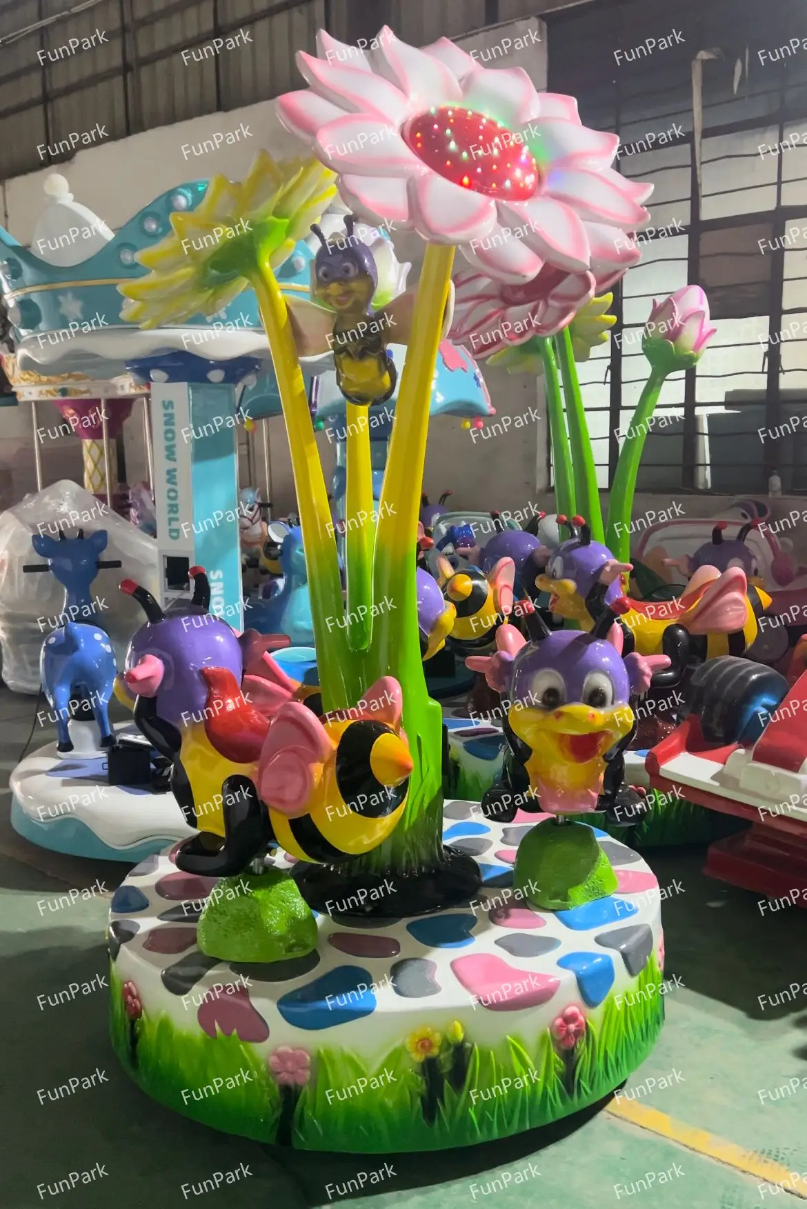 Fun Park Factory Wholesale Honey Bee 3P Multi Kiddy Rides Merry Go Round Coin Operated Games for Indoor Amusement