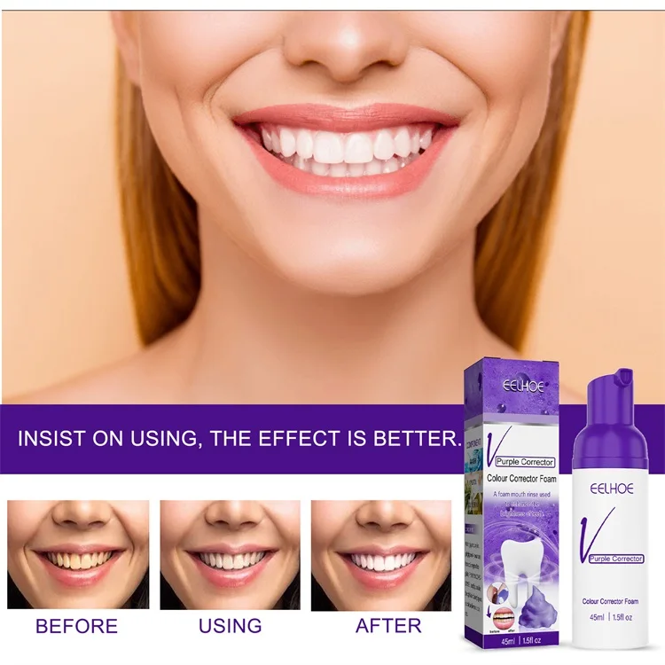 Wholesale whitening Purple v34 Teeth Color Corrector Tooth Stain Removal Foam Toothpaste For Home use