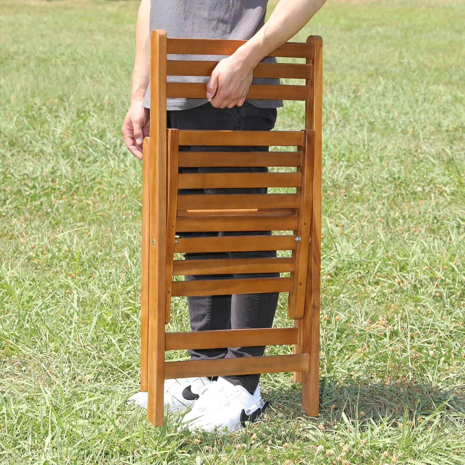 Garden Wood Folding Furniture Table and Chair Set Portable Waterproof Bamboo Wood Foldable Dining Table with Chair Sets Outdoor