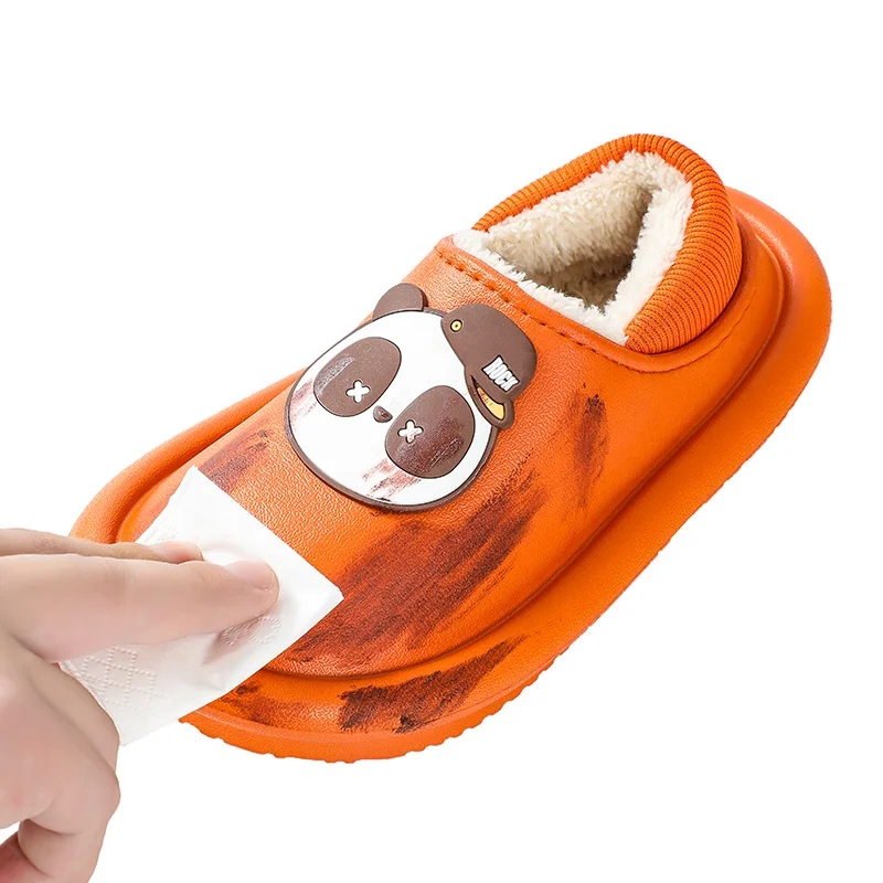2021 Amazon Hot Sale Cartoon Home EVA Warm Cotton Shoes Waterproof Foot Protection Non-Slip Clogs Shoes For Children