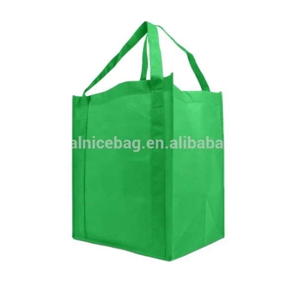 customized big size green plain printing heavy-duty polypropylene non woven fabric shopping tote bag for grocery store