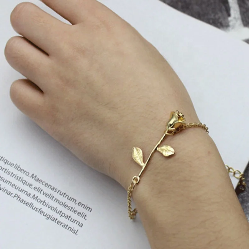  European trendy romantic brass real gold plated 3D rose flower colorful charm foot jewelry anklets for women