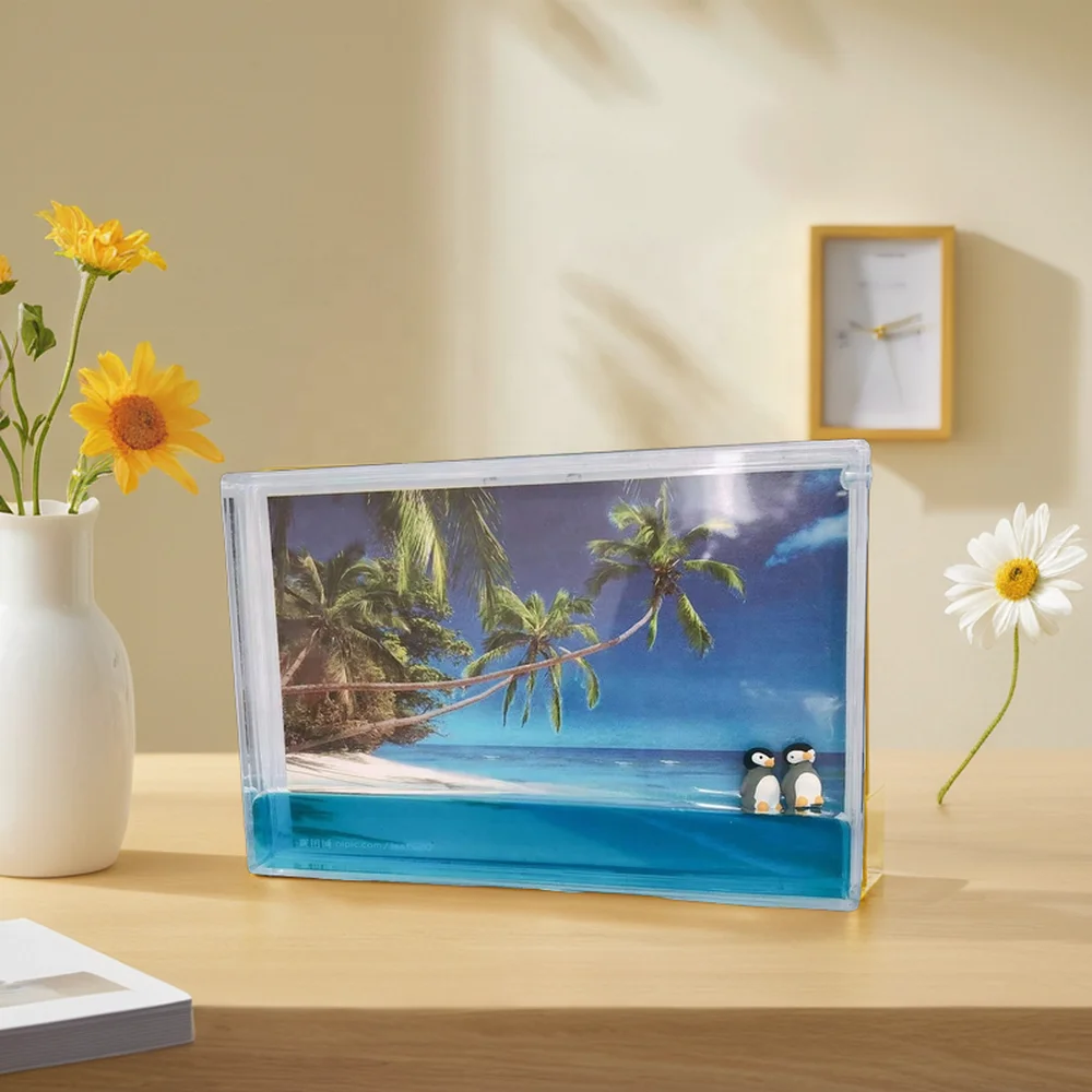 Customizable 4*6 Inch Rectangle Acrylic Photo Frame New Style 3D Floater Liquid Glitter Sand Color Customization Picture Frames