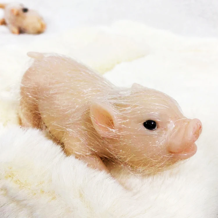 Cute pure silicone lifelike pig reborn pet mini soft pink pig with hair