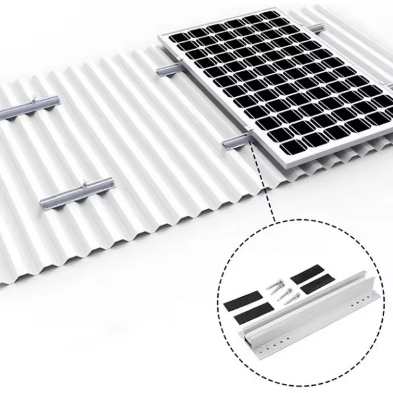 Aluminum Mini Rail Roof Mounting System with PV Solar Panel Support Brackets for Flat Pitched Tin Tile Metal Trapezoidal Roof