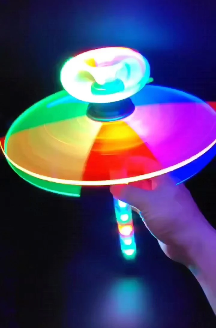 Party Shooting Props DIY LED UFO Magic Rainbow Light Fiber Spinner Wand Rotating Stick Gifts with Sound Effect