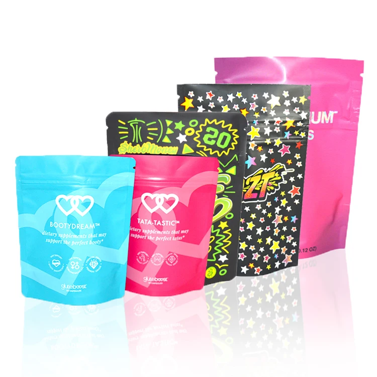 Custom Logo packaging sweet bags 1oz 28g / 7 gram / 4x5 inch 3.5 g edible candy ice cream smell proof zipper mylar plastic bag