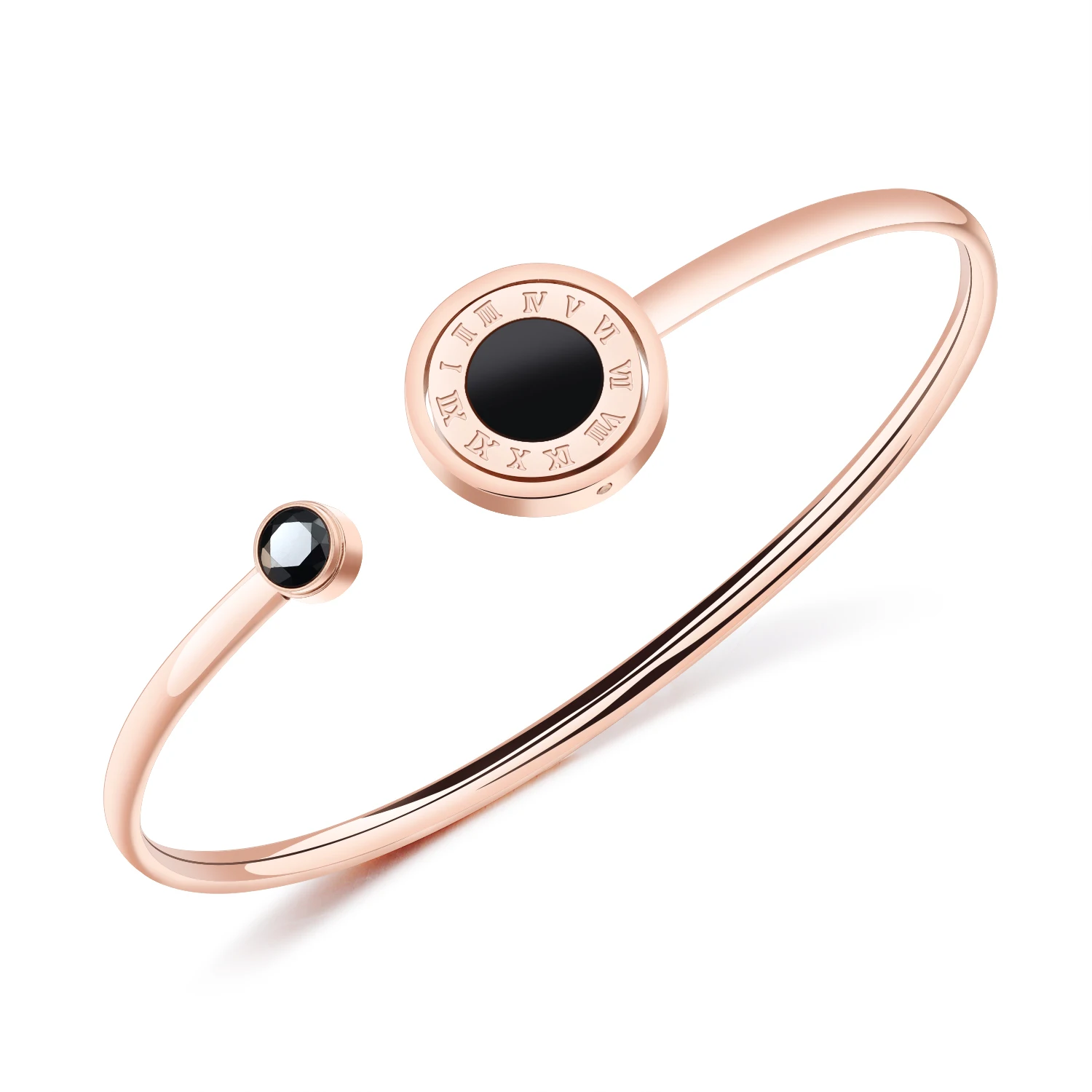 Hot Selling Korean Jewelry Wholesale Roman Numerals Titanium Steel Bracelet Rose Gold-plated Pearl Oysters Open Bangle