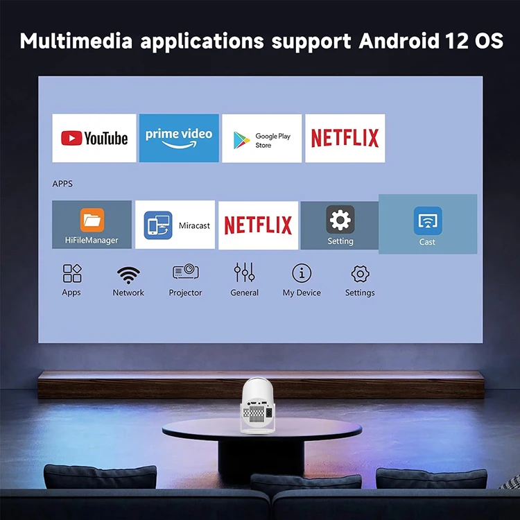 Новый портативный проектор Android 12 0 Родной 720P 150 ANSI HY300Pro Dual Wifi BT5.2 для домашнего кинотеатра