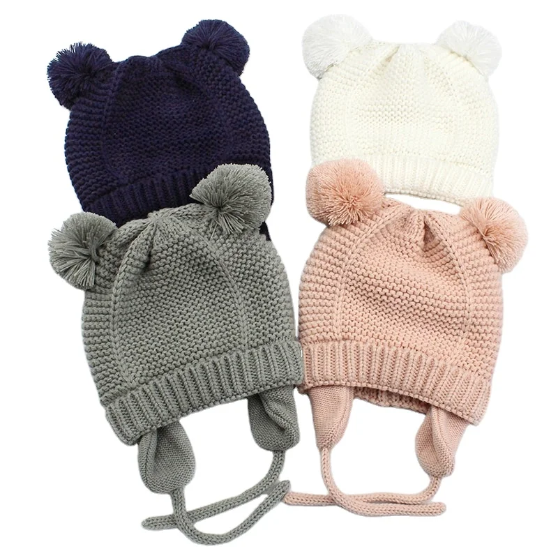 New Cute Knitted Pompom Thick Girl/Boy Beanie Winter Ear Warm Kids Hat Baby Bonnet