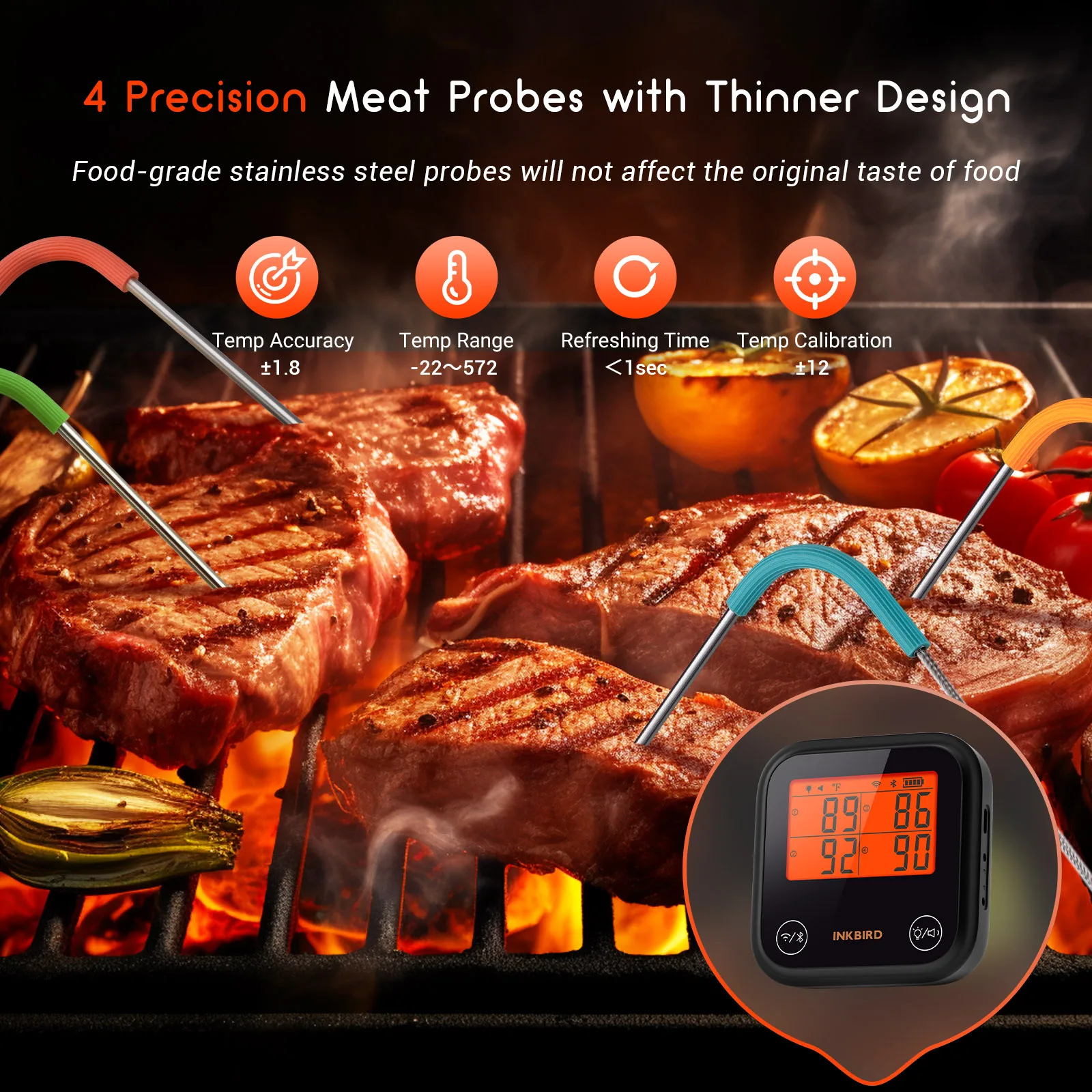 INKBIRD IDT-34E-BW Digital WiFi Bluetooth Grill Thermometer Smart BBQ Thermometer Dual-mode Thermometer