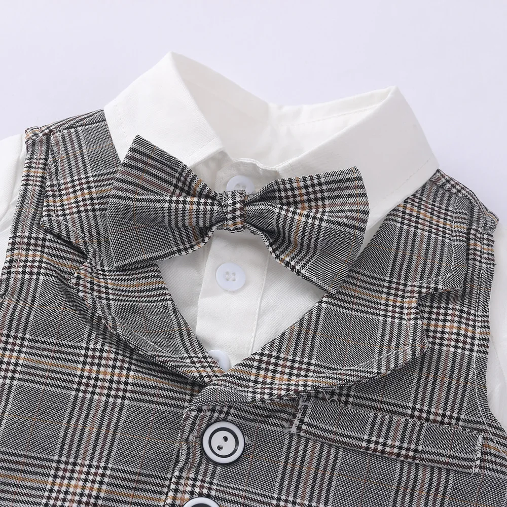 Wholesale China Manufacturers Cotton Plaid Design Children Clothing Vest Romper Sets Baby Boy Clothes Designer