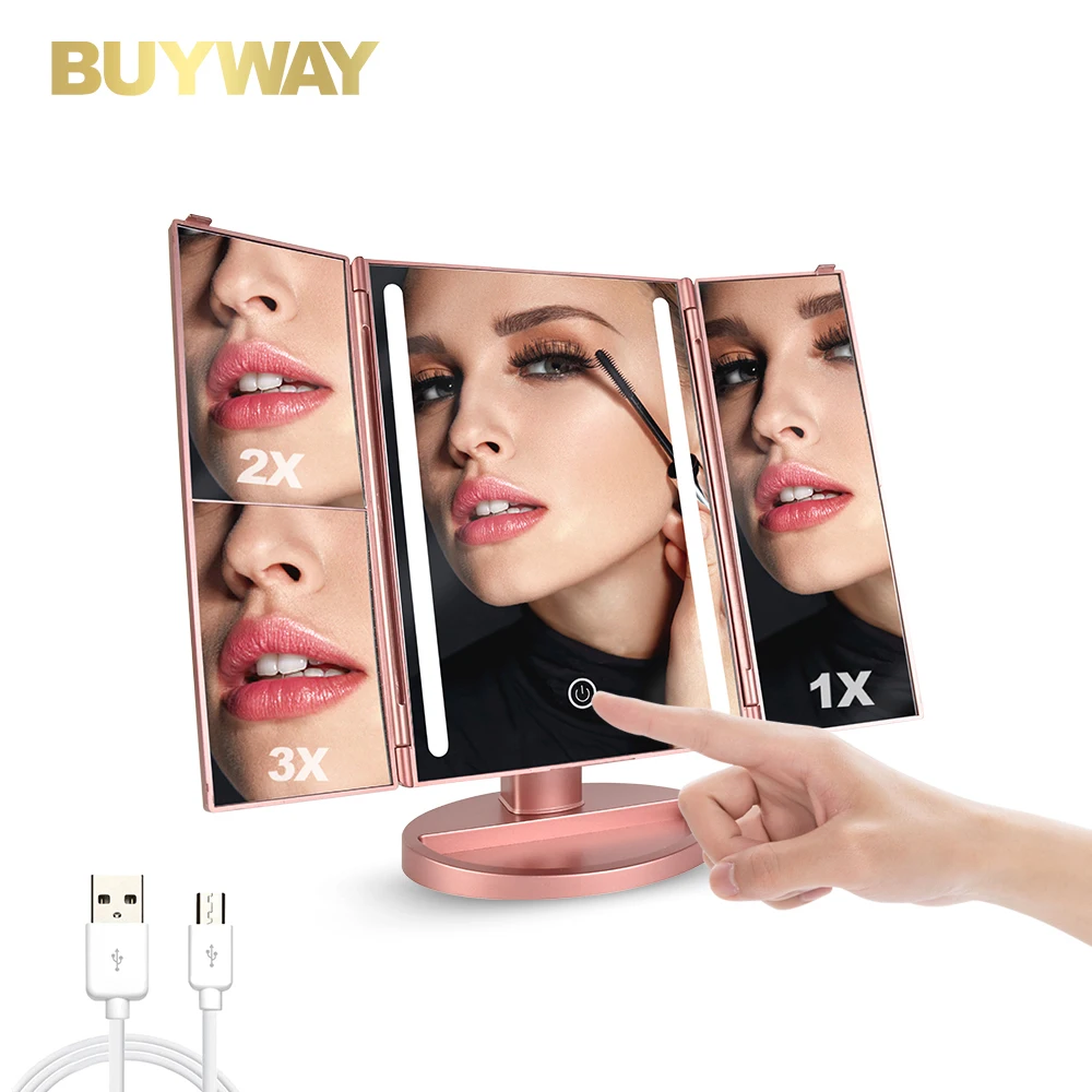 Travel Essentials Table Stand Touch Sensor Adjustable Trifold Mirror Portable Make Up Mirror