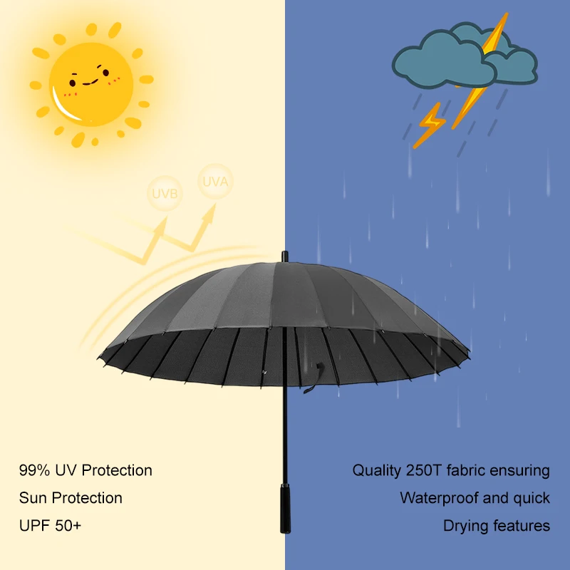 Custom Design Windproof Strong 24 Ribs Outdoor Manual Straight Rain Umbrella Wholesales Stands Custom Golf Umbrella with Logo