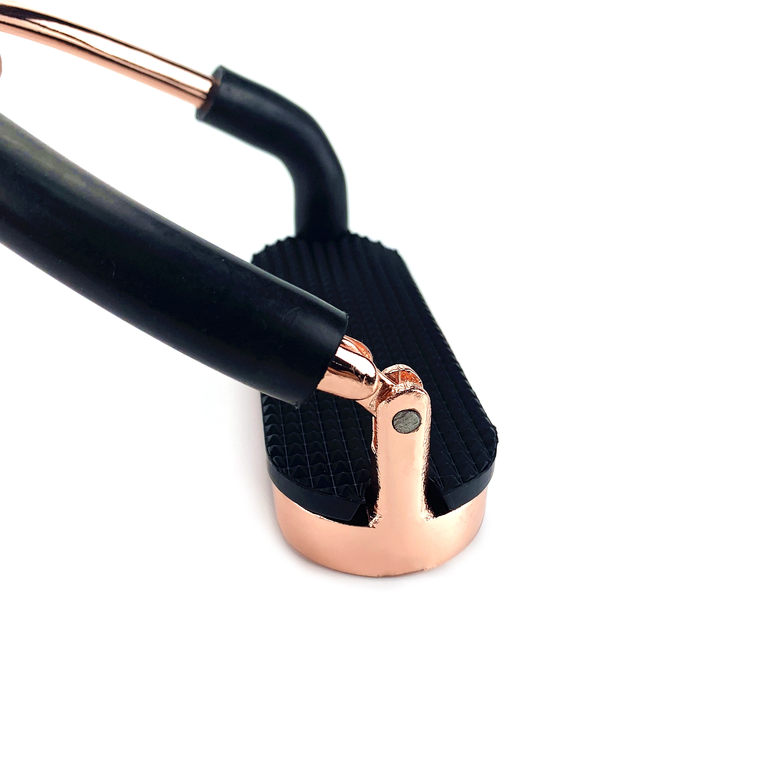
Rose Gold Flexi Safety Horse Riding Equestrian Stirrups with Black Pads 