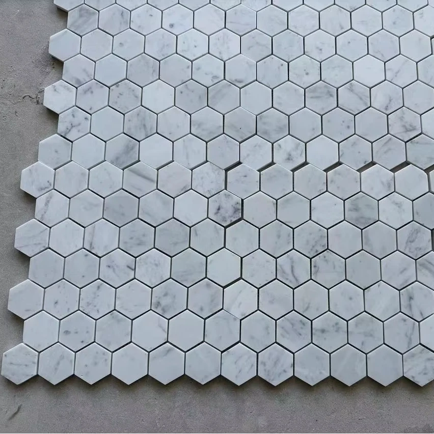 Honed Well received Hexagon Design Italy Carrara White Mosaic Chips 48x48mm for Bathroom Walls