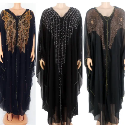 Fashion African dress V-neck chiffon rhinestone batwing sleeve dress plus size  Africa dress