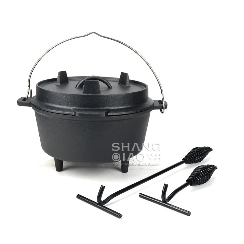 9 L camping fire pot campfire Ready Baked dutch oven grill pot Cooking pot BBQ Cast Iron  camp oven with lid lifter