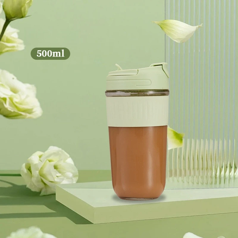 V76 Cheap Clear Double Drinking Glass Mug 500ml Eco Friendly Cute Kids Water Coffee Glass Cup With Straw And Lid