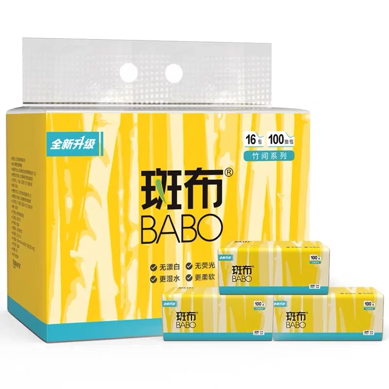 100% Natural Bamboo  Facial Tissue Paper 3-ply 100 Count 16 Pack Bamboo Pulp Made Highly Absorbent Brown Color