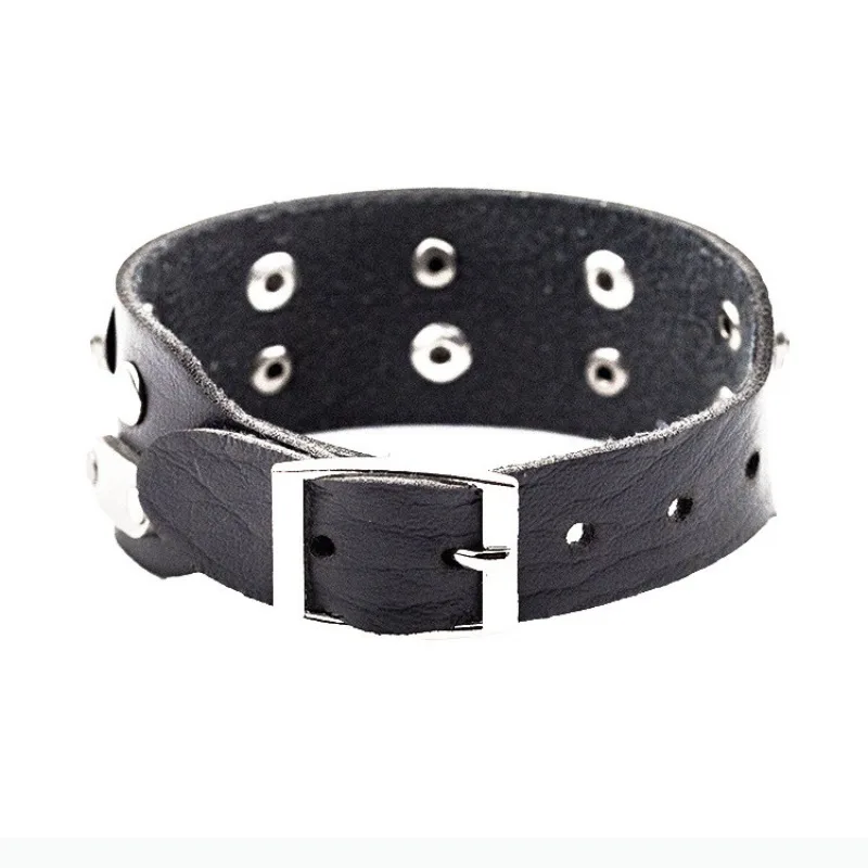 Punk Rock Style Motorcycle Rivet Leather Wristband for Men Needle Buckle Bracelets Jewelry
