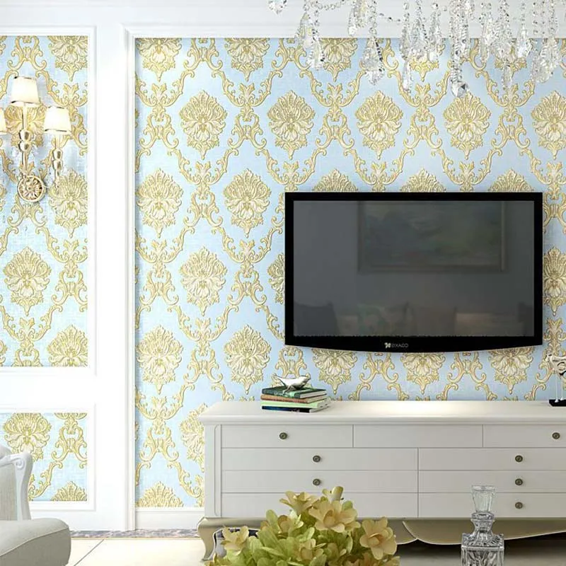 European-style Luxury Non-woven Wallpaper 3d Garden Damascus Living Room TV Background Wallpaper Wall Design