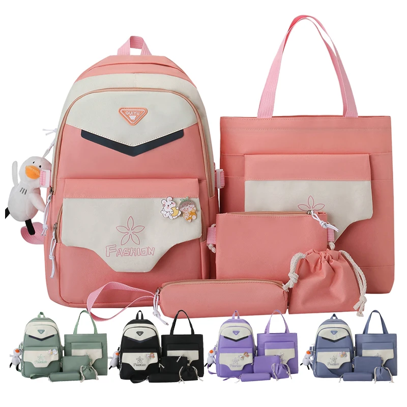 2023 fashion design GUIYU school bag backpack 5pcs in 1 set knapsack handbag rucksack for girl and boy with mesh pocket