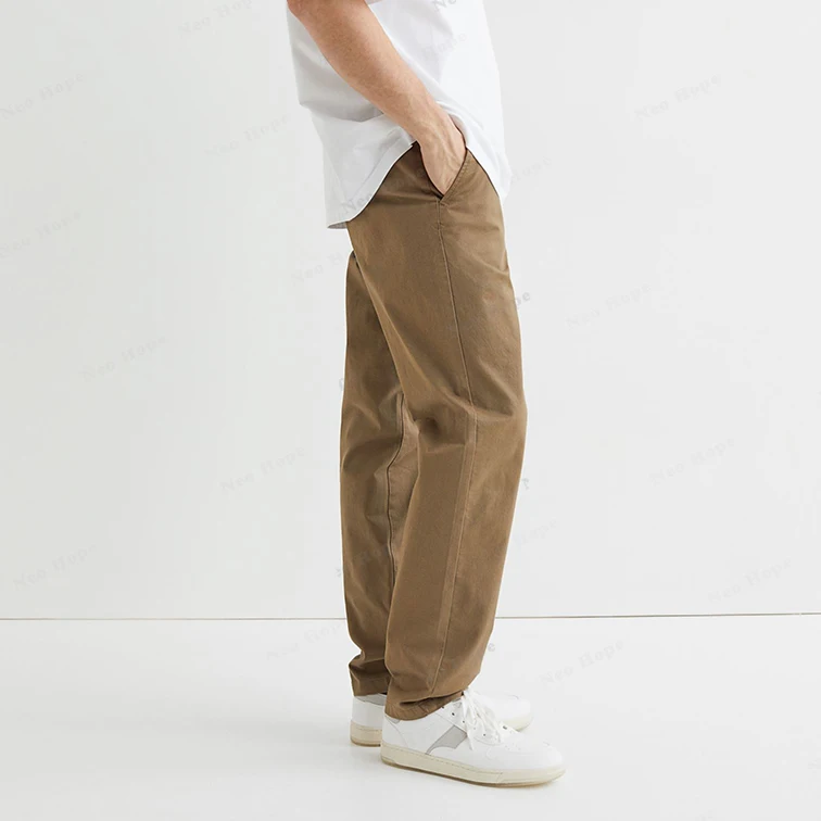 Wholesale Fashion High Quality Custom Logo Wide Leg Men Trousers Zipper Stretchy Cotton Nylon Casual Khaki Mens Chinos Pants