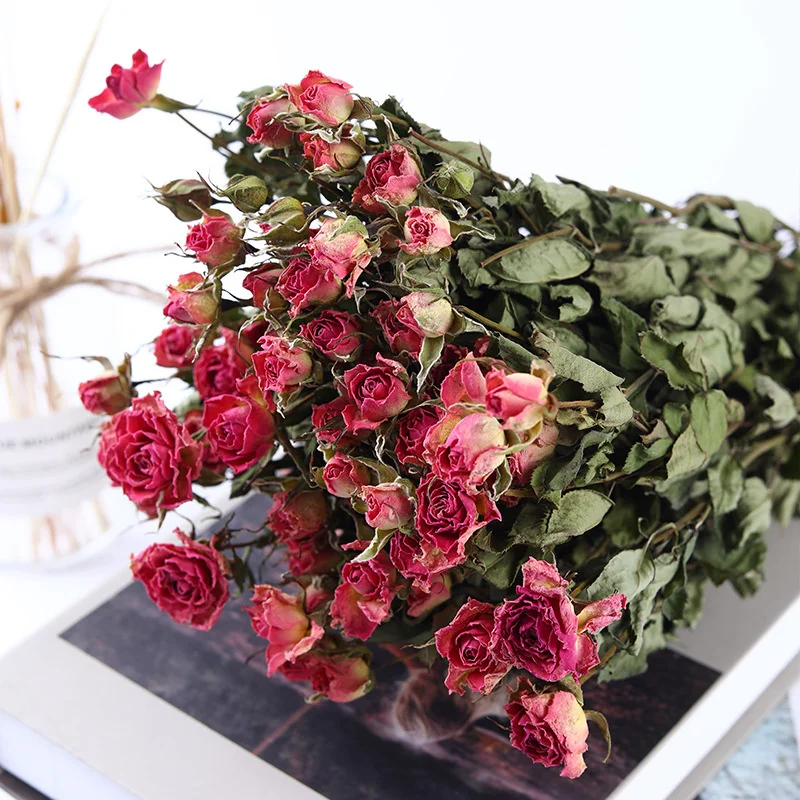 UKIQUEEN Wholesale Multi-headed Rose Dry Flower Bouquet Dried Flowers Roses Flowers for  home and wedding decoration