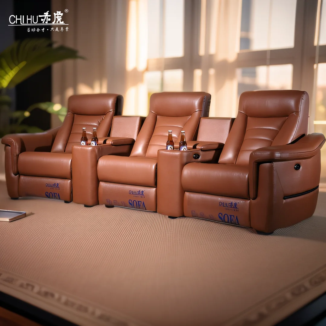 Asian Style High Quality Home Living Room Furniture Top Real Leather Adjustable Power Recliner Sofa Set Furniture with Console