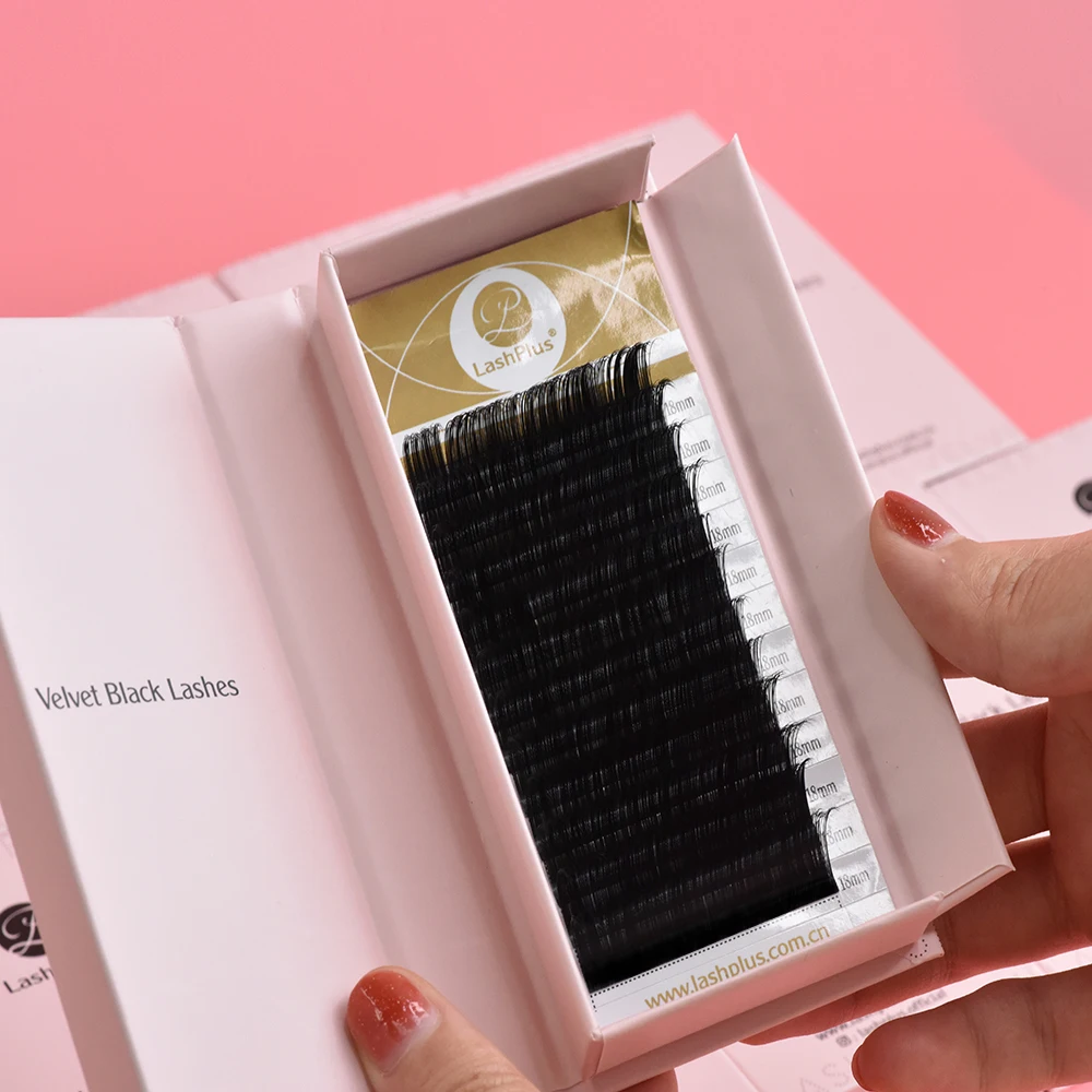 LashPlus Darkest Black Pbt Fiber Lash Long Tapered Tip Eyelash Extensions Wholesale Price for Salon Soft Thin Tip Eyelash