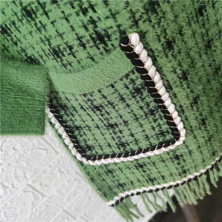 2022 New Luxury mink cashmere pocket Small Lattice tassel scarf winter warm cloak women Poncho shawl