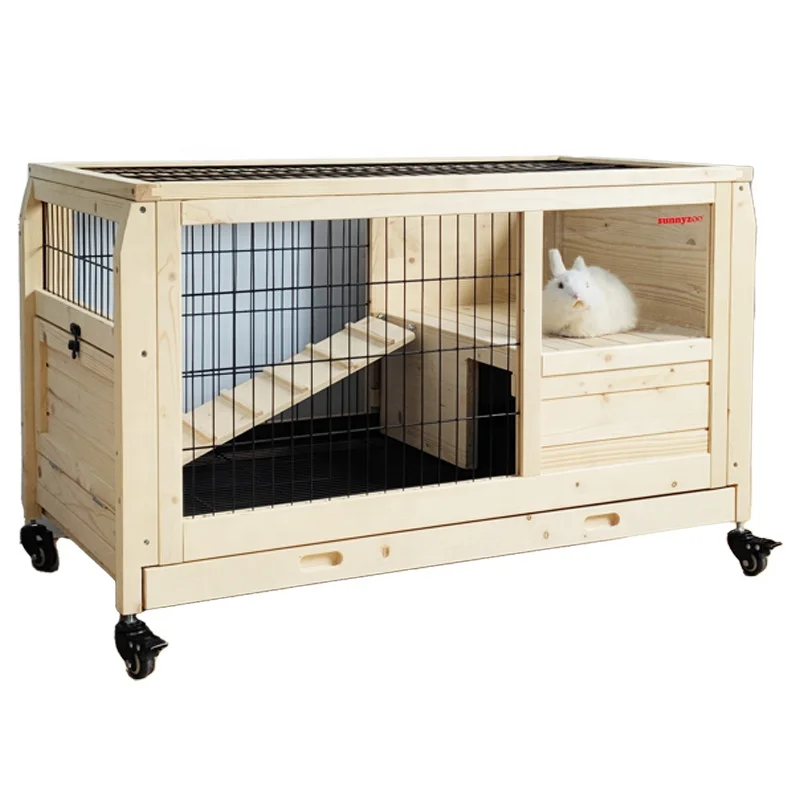 Indoor Large Pet Handmade House Rabbit Hutch Guinea pig Cave Natural Wood Pet Cage
