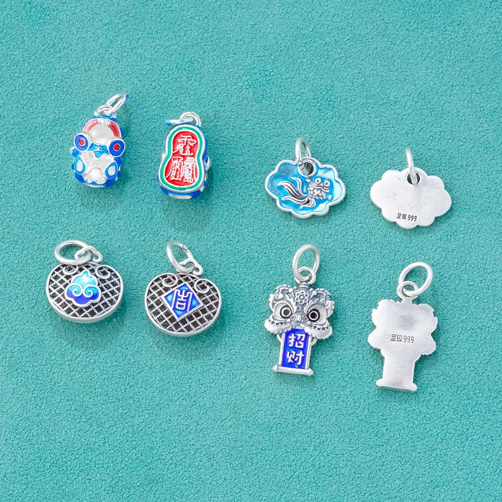 S999 Silver Tiger Head Dance Lion Pendant with Safety Lock DIY String for Dance Footwear Accessories-Guofeng Chinese Style
