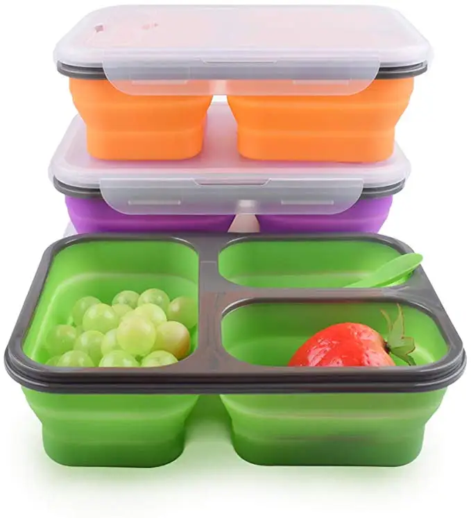 Silicone Collapsible Portable Lunch Box Silicone Food Storage Containers Foldable Lunch Box