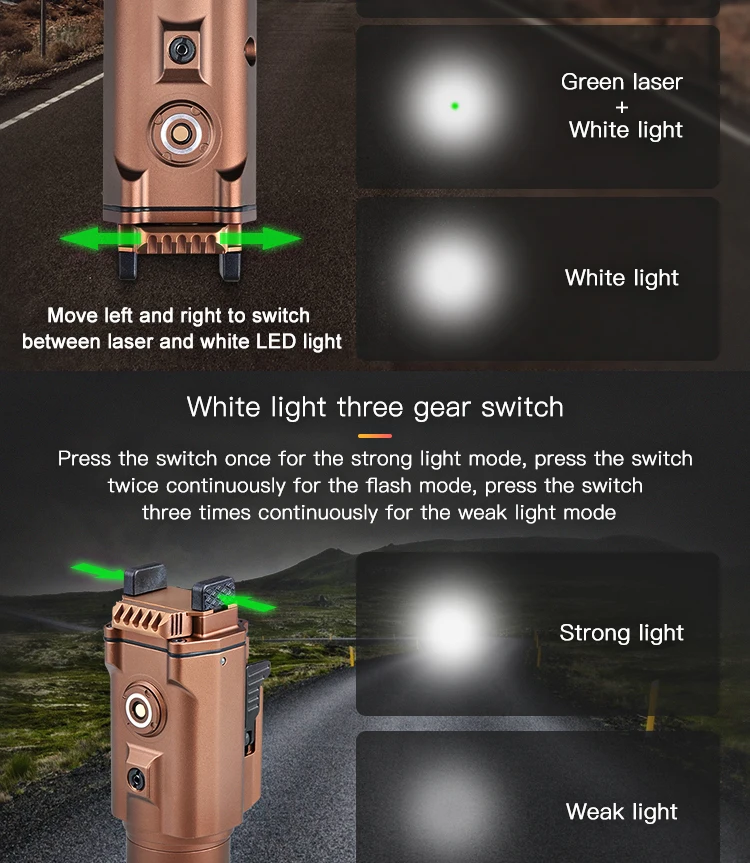 Shockproof Beams Magnetic Rechargeable Green Blue Red Beam Tactical  Laser and 1500lm LED Combo Flashlight